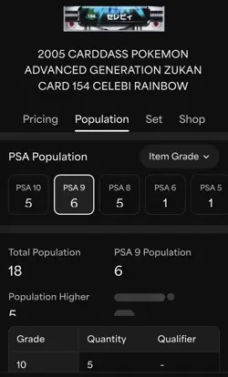 2005 CARDDASS POKEMON ADVANCED GENERATION ZUKAN RAINBOW PRISM #154 CELEBI PSA 9 - Image 5