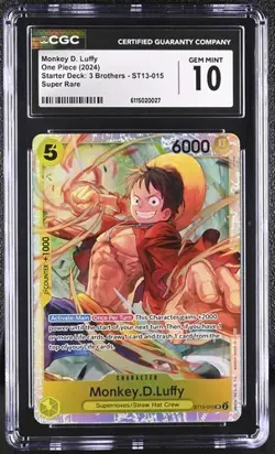 ✨ CGC 10 ENGLISH One Piece Monkey D. Luffy ST13-015 SR Starter Deck: 3 Brothers - Image 1