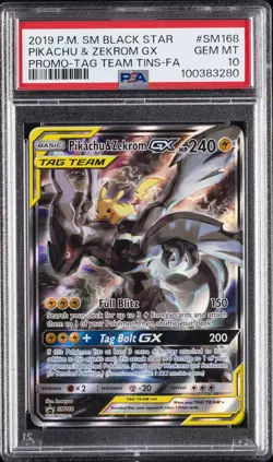 2019 POKEMON SM BLACK STAR PROMO #SM168 FULL ART/PIKACHU & ZEKROM GX PSA 10 - Image 1