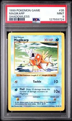 1999 Pokemon Base Set #35 Magikarp Shadowless PSA 9 English MINT LOW POP - Image 1