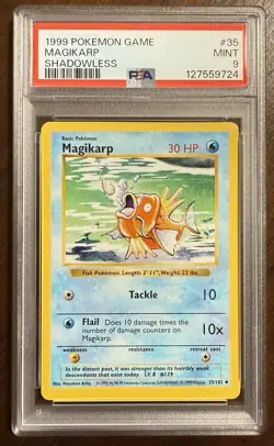 1999 Pokemon Base Set #35 Magikarp Shadowless PSA 9 English MINT LOW POP - Image 4
