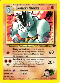 Pokemon TCG Giovanni's Machoke Uncommon Card 42/132 Gym Challenge MP - Image 1