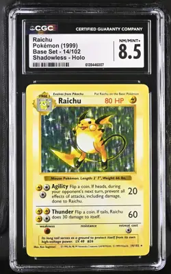 CGC 8.5 Raichu 14/102 Holo Shadowless Base Set Pokemon Card - Image 1