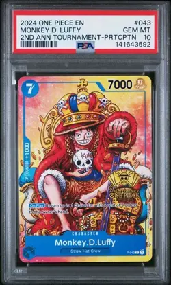 2024 One Piece EN Monkey D. Luffy 2nd Anniversary Tournament Promo #P-043 PSA 10 - Image 1