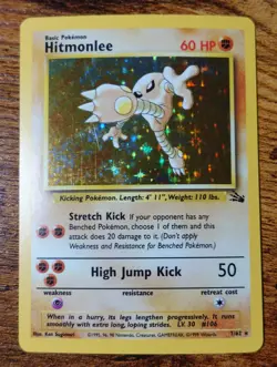 Hitmonlee 7/62 Holo Rare Fossil Set Pokemon Card VLP-LP - Image 1