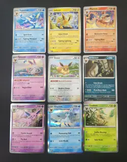 PRISMATIC EVOLUTIONS Complete 9 Card Set NM Eeveelutions Eevee Rev Holo - Image 1