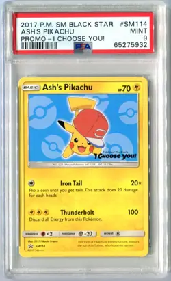 PSA 9 Ash's Pikachu SM114 Sun & Moon Black Star Promo I CHOOSE YOU! Pokemon 2017 - Image 1