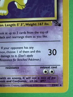 Hypno 23/62 1st Edition Fossil Rare Pokemon WOTC 1999 NM - Image 4