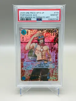 One Piece CCG Portgas.D.Ace Japanese Red Manga Alternate Art OP13-119 PSA 10 - Image 1