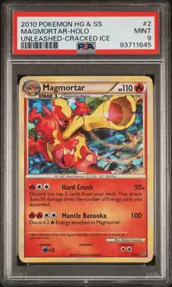 PSA 9 Mint Pokemon Magmortar Unleashed Cracked Iced Holo 2/95 POP 2 None Higher - Image 1