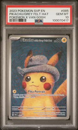 2023 POKEMON SVP EN-SV BLACK STAR PROMO #085 PIKACHU WITH GREY FELT HAT PSA 10 - Image 1
