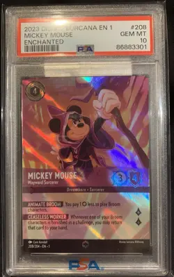 2023 Disney Lorcana First Chapter Mickey Sorcerer Enchanted EN 1 PSA 10 208/204 - Image 1