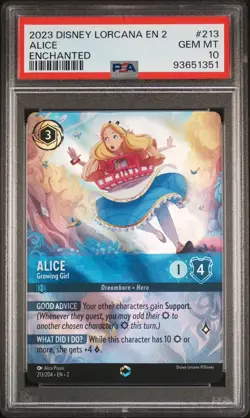 Disney Lorcana Alice Growing Girl Enchanted #213 PSA 10 Gem Mint EN2 Floodborn - Image 1