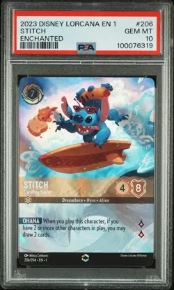 2023 DISNEY LORCANA EN 1-THE FIRST CHAPTER #206 STITCH - CAREFREE SURFER PSA 10 - Image 1