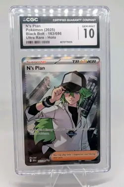 2025 POKEMON CGC 10 N'S PLAN 163/086 BLACK BOLT ULTRA RARE HOLO - Image 1