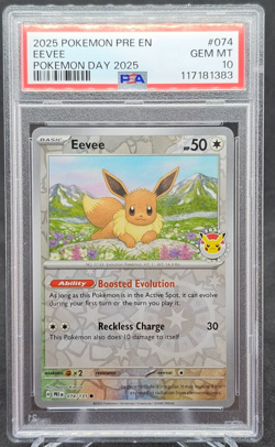 Eevee Pokemon Day 074/131 Prismatic Evolutions Stamped Promo English PSA 10 Holo - Image 1
