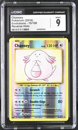 CGC 9 Chansey Reverse Holo 70/108 XY Evolutions Pokemon 2016 MINT - Image 1