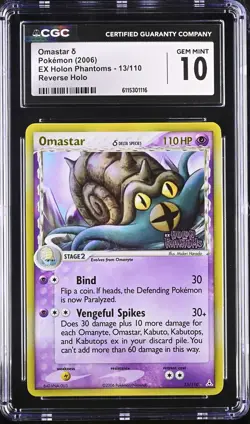 CGC 10 Omastar 2006 EX Holon Phantoms 13/110 Reverse Holo Stamped Pokemon Card - Image 1