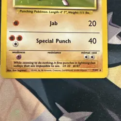 Base Set Unlimited Hitmonchan 7/102 Holofoil Holo Rare Pokemon DMG - Image 5