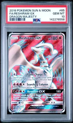 PSA 10 RESHIRAM GX 65 DRAGON MAJESTY SUN & MOON POKEMON GEM MINT BM - Image 1