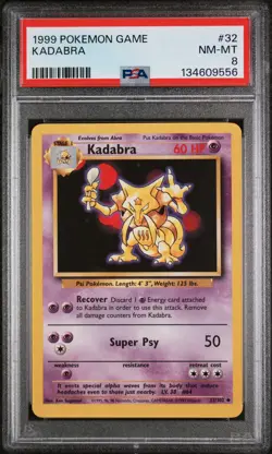 1999 POKEMON BASE SET UNLIMITED #32 KADABRA PSA 8 - Image 1