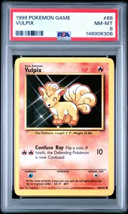 1999 POKEMON BASE SET UNLIMITED #68 VULPIX PSA 8 - Image 1