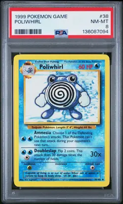 1999 POKEMON BASE SET UNLIMITED #38 POLIWHIRL PSA 8 - Image 1