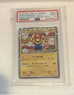 2016 Pokemon XY Promo #293 Mario Pikachu New Cert! PSA 9 Japanese Special Bx - Image 1