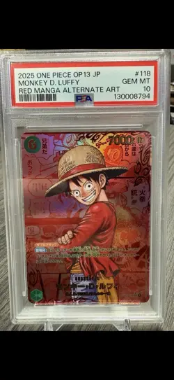 PSA 10 Luffy Red OP13-118 Manga Alt Art Carrying on His Will One Piece Card JP - Image 1