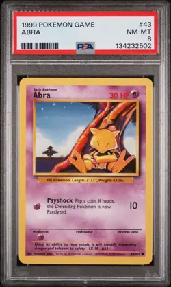 POKEMON CARD 1999 PSA 8 NM MINT Base Set Unlimited #43 Abra - Image 1