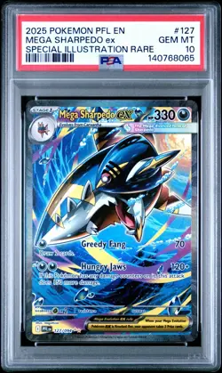 2025 Pokemon PFL EN-PHANTASMAL FLAMES 127 MEGA SHARPEDO EX SIR PSA 10 - Image 1