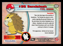NM - Pokemon Topps Sandslash #28 TV Animation Edition Series 1 (Black Logo) - Image 2
