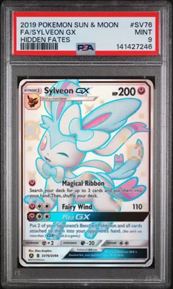 2019 POKEMON SUN & MOON HIDDEN FATES #SV76 FULL ART/SYLVEON GX PSA 9 - Image 1
