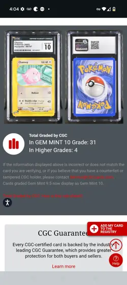 (POP 31) Chansey Pokemon (2003) Aquapolis 69/147 CGC 10 GEM MINT Card - Image 4