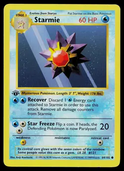 Pokemon Card - Starmie 1st Edition Base Set Shadowless 64/102 - Image 1