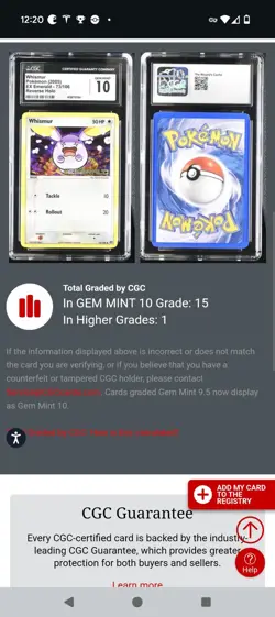 (POP 15) CGC 10 GEM MINT Whismur 73/106 EX Emerald 2005 Pokemon Stamped Holo - Image 5