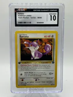 CGC 10 GEM MINT Rattata 2000 Team Rocket 1st Edition 66/82 Pokemon Card - Image 2