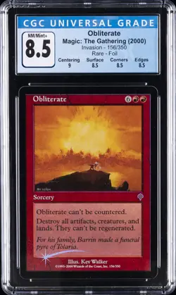 2000 MAGIC: THE GATHERING INVASION - RARE - FOIL #156/350 OBLITERATE CGC 8.5 - Image 1