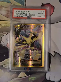 2016 POKEMON XY FATES COLLIDE SECRET #125 FULL ART/ALAKAZAM EX PSA 8 - Image 1