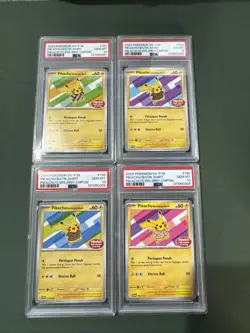 2024 Pikachu Batik Shirt SV-P Indonesia 4 Card Set PSA 10 & PSA 6 Sequential Set - Image 1