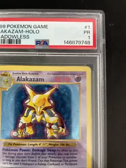 Pokemon Alakazam TCG Card 1/102 Base Set, Shadowless, Unlimited Holo Rare PSA 1 - Image 3