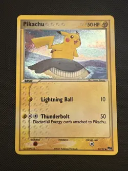 Pokemon TCG Pikachu 12/17 POP Series 5 Holo Promo Basic 2007 Inverted Back Error - Image 1