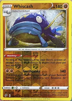 Whiscash Reverse Holo - 100/192 - Rebel Clash Pokemon 2020 - Image 1
