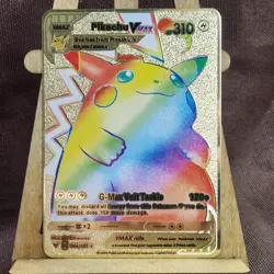 Pokemon Full Metal Card Pikachu VMAX Rainbow Collectible Gold Finish Fan Art - Image 1