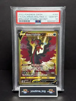 2022 Pokemon S&S Brilliant Stars Fa Secret Galarian Moltres V #183 PSA 10 - Image 1