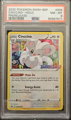 PSA 8 NM-MT Cinccino SWSH009 Black Star Promos Stamped Prerelease Holo Pokemon - Image 1