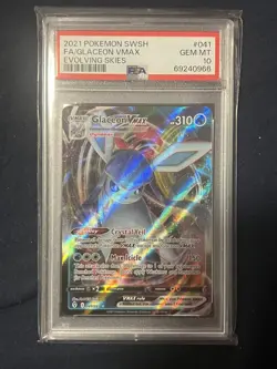 2021 POKEMON SWSH GLACEON VMAX EVOLVING SKIES FULL ART HOLO 041/203 PSA 10 - Image 1