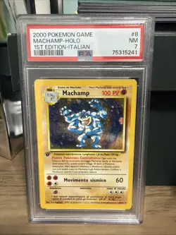 2000 Pokemon Italian Base Set Machamp 1st Edition Holo #8 PSA 7 NM-MT - Image 1