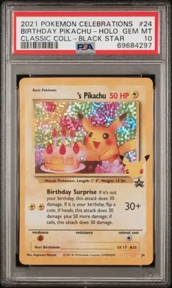 2021 POKEMON CELEBRATIONS CLASSIC COLL #24 BIRTHDAY PIKACHU HOLO PSA 10 - Image 1