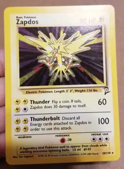 Pokemon TCG Zapdos 20/130 ☆ HOLO RARE Base set 2 Vintage Nm/LP - Image 3